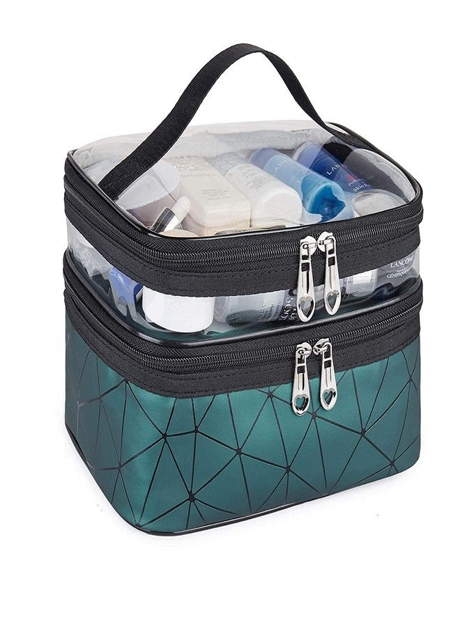 سيميكسيسن حقائب مكياج سيمكسن، حقائب سفر مزدوجة الطبقات لمستحضرات التجميل - حقائب تنظيم المكياج وأدوات النظافة - حقيبة مستحضرات تجميل للنساء، حقيبة تخزين أدوات النظافة للسفر مع شريط مطاطي وسحابين - (وردي) - Image 1