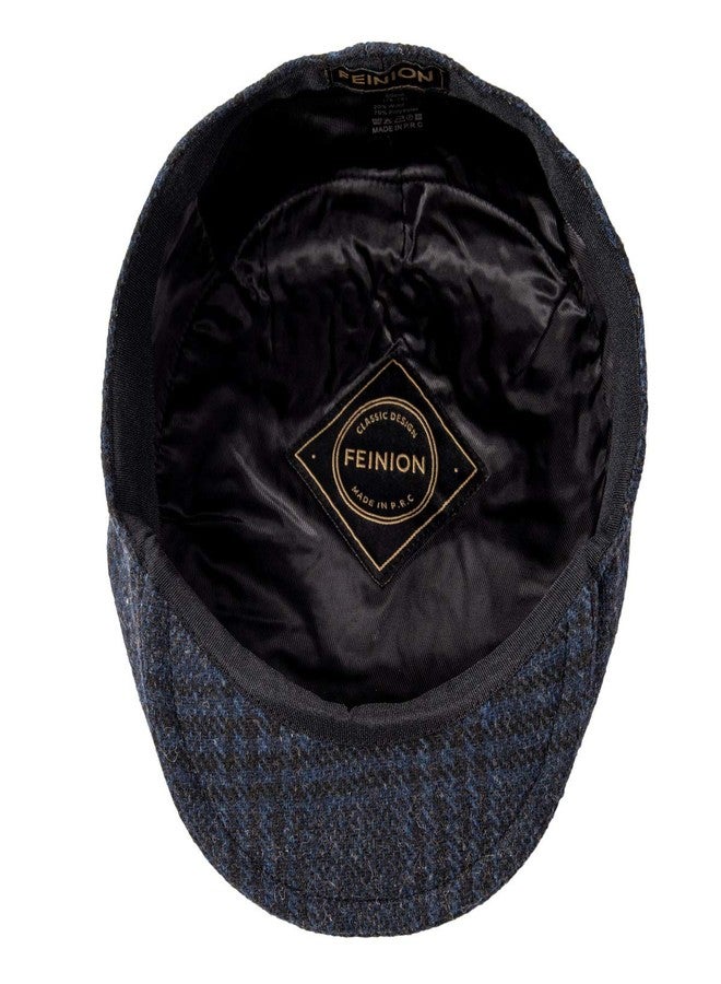 FEINION Men's Wool Tweed Newsboy Ivy Cap Gatsby Golf Flat Hat, Plaid Blue, 7 1/4 - Image 5