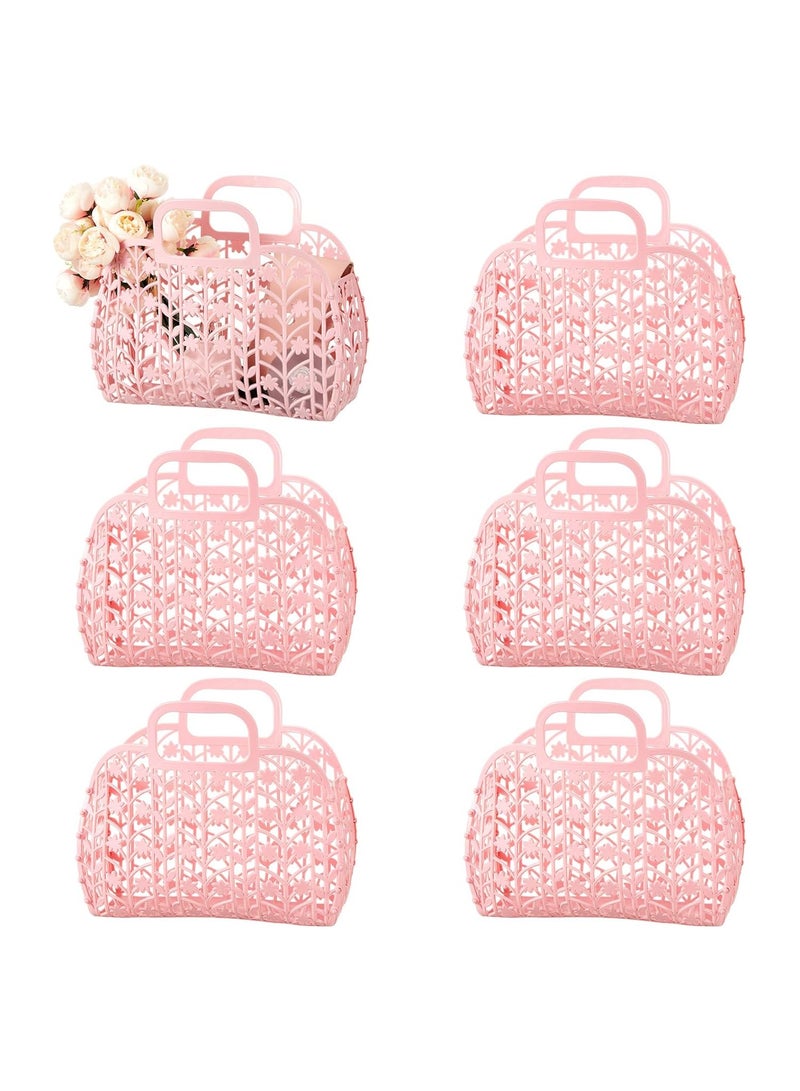 6 Pcs Pink Jelly Tote Bags for Women - Reusable Summer Beach Bags, Perfect Wedding Gifts for Bridesmaids, Stylish Plastic Jelly Beach Baskets for Girls. - Image 1