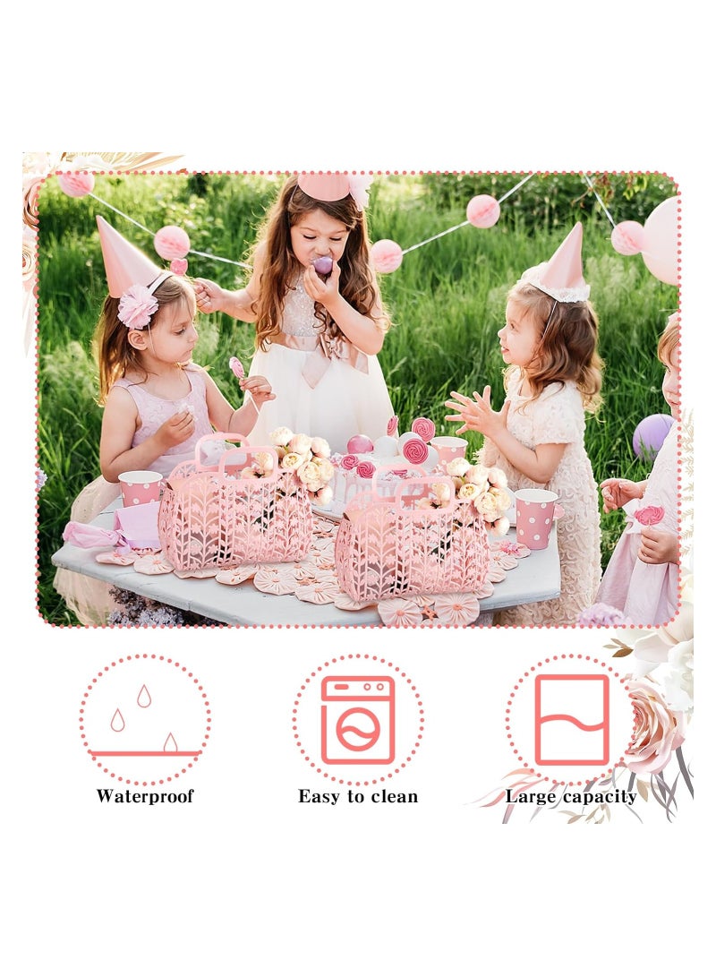 6 Pcs Pink Jelly Tote Bags for Women - Reusable Summer Beach Bags, Perfect Wedding Gifts for Bridesmaids, Stylish Plastic Jelly Beach Baskets for Girls. - Image 3