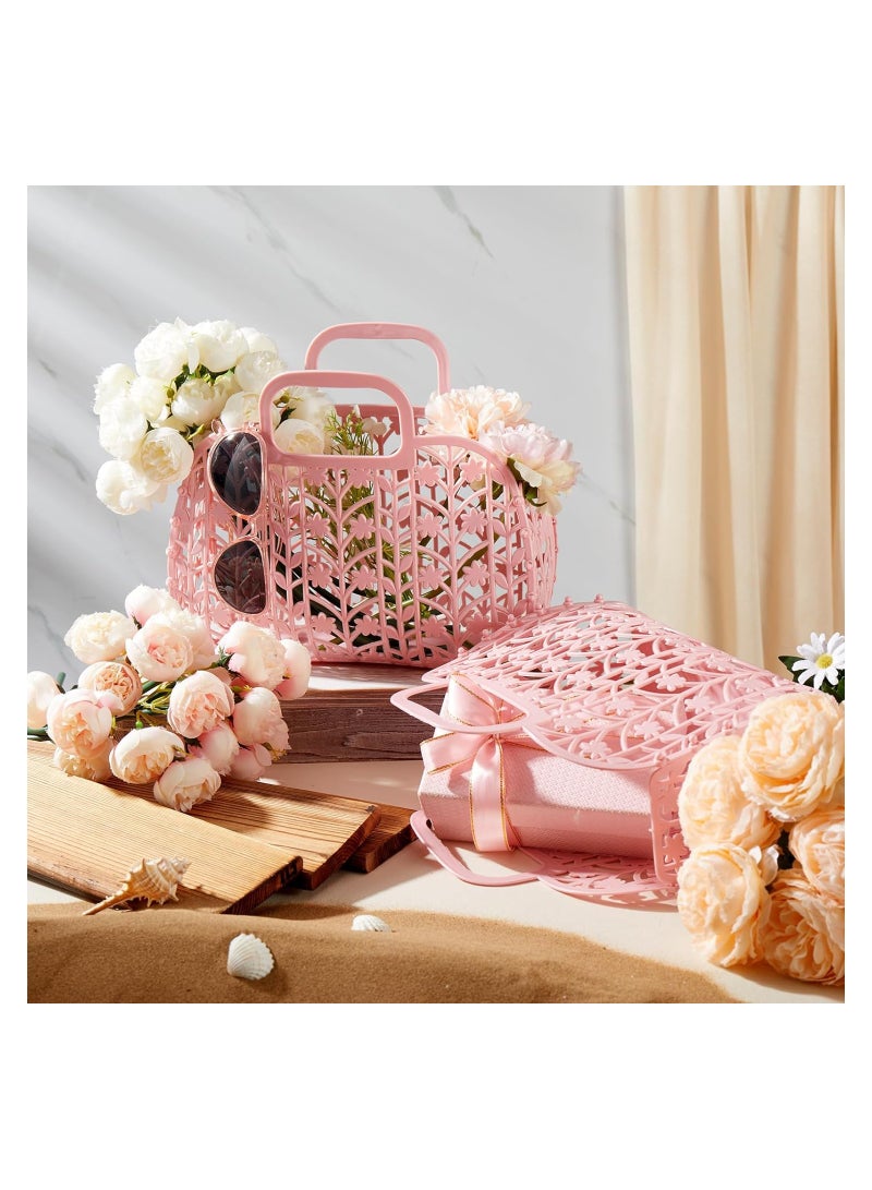 6 Pcs Pink Jelly Tote Bags for Women - Reusable Summer Beach Bags, Perfect Wedding Gifts for Bridesmaids, Stylish Plastic Jelly Beach Baskets for Girls. - Image 5