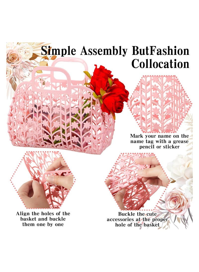6 Pcs Pink Jelly Tote Bags for Women - Reusable Summer Beach Bags, Perfect Wedding Gifts for Bridesmaids, Stylish Plastic Jelly Beach Baskets for Girls. - Image 2