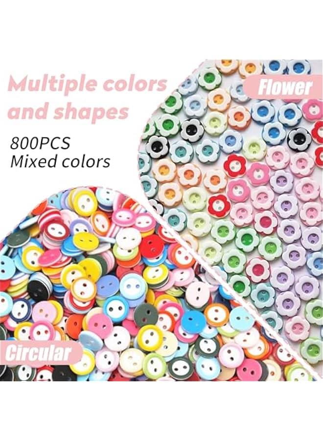 800Pcs Mixed Color Resin Flower and Round 2-Hole ons for Shirts, Sweaters, and DIY Crafts - Image 4
