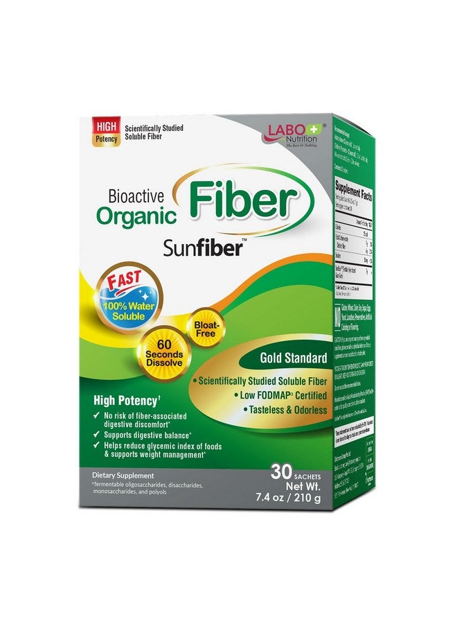 LABO Nutrition Bioactive Organic Fiber - Sunfiber PHGG Soluble Prebiotic Fiber for Digestive Regularity & Gut Health - Partially Hydrolyzed Guar Gum, Low FODMAP, Unflavored, Vegan, Non-GMO, 30 Sachets - Image 1