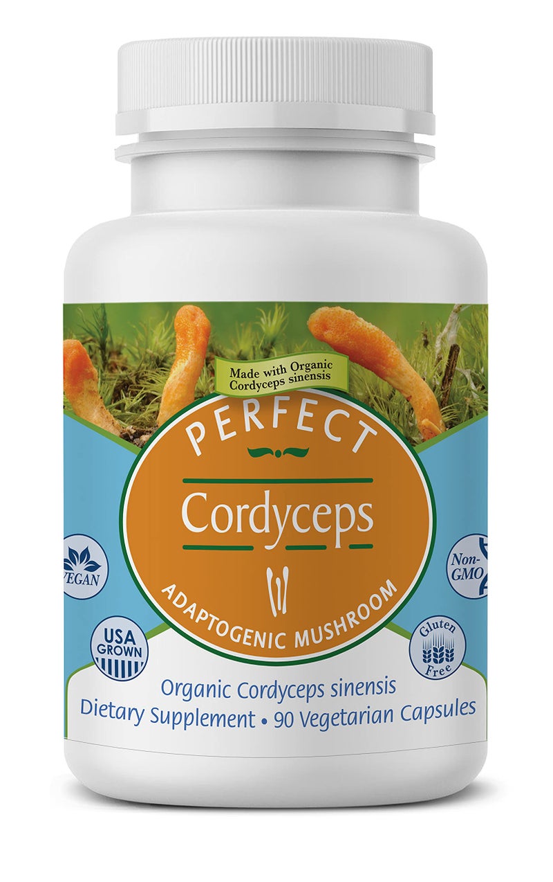 Perfect Supplements Perfect Cordyceps 90 Vegetable Capsules Organic Adaptogenic Herbal Supplement Increases Energy Endurance Strength