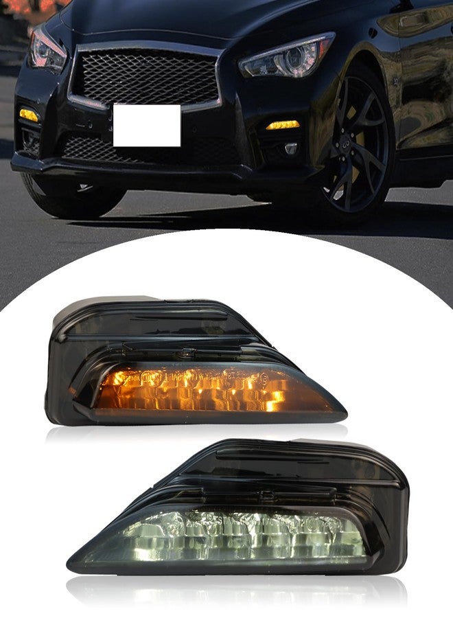 BINQIGOO Smoked Housing LED Front Bumper Fog Lamp Daytime Running Light Turn Signal Feature Compatible with Infiniti Q50 2014-2023 Q70 2014-2019 White/Amber Light Accessories (Front fog light) - Image 1