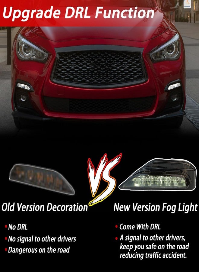 BINQIGOO Smoked Housing LED Front Bumper Fog Lamp Daytime Running Light Turn Signal Feature Compatible with Infiniti Q50 2014-2023 Q70 2014-2019 White/Amber Light Accessories (Front fog light) - Image 3