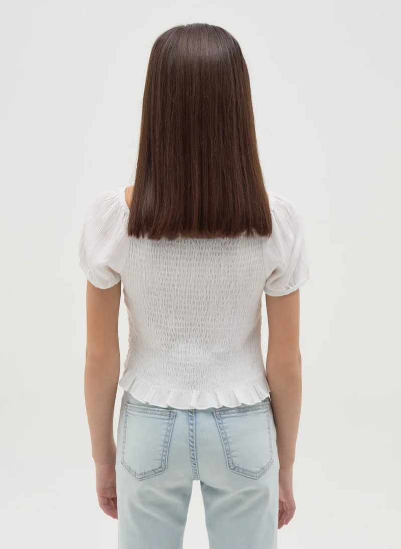 او في اس Crêpe Blouse With Shirring