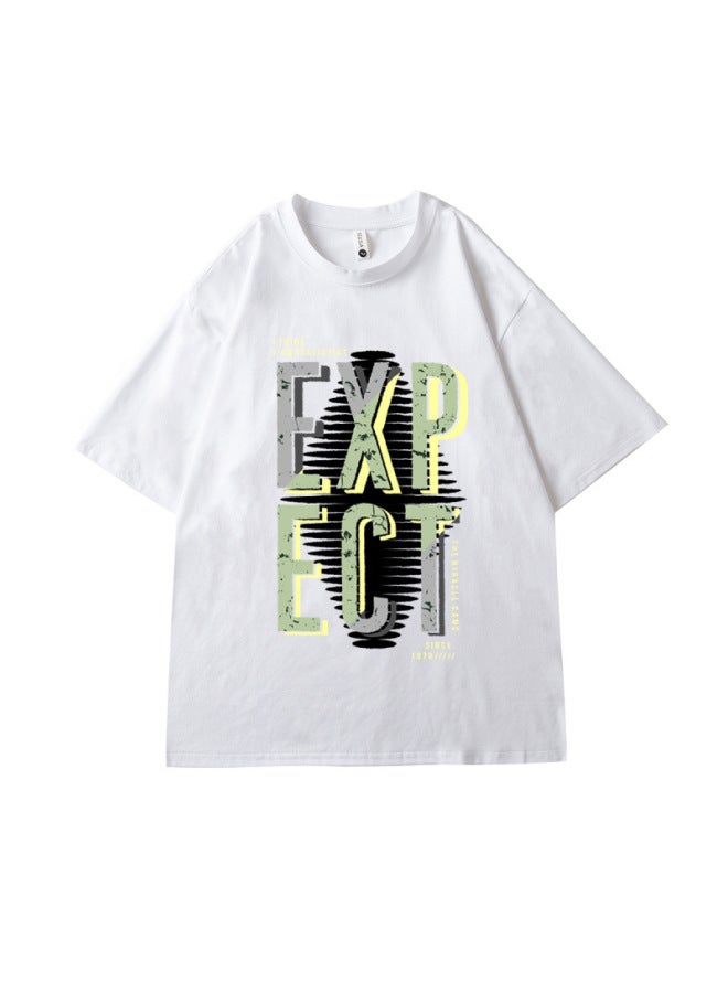 European And American Smooth Silk Cotton Short Sleeve T-shirt Men's Retro American Print Clothing Summer Top Ice Silk T-shirt