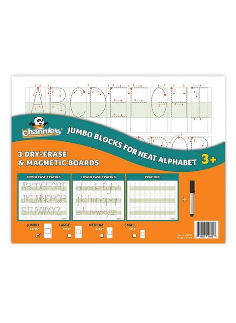 Visual Handwriting Magnetic Dry-Erase Board, Jumbo Letter Board With Big Blocks For Neat Upper And Lower Case Alphabet, Abcs Writing Practice With Tracing Letters And Blanks, 3-Pack