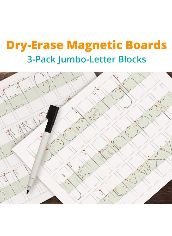 Channie's - Visual Handwriting Magnetic Dry-Erase Board, Jumbo Letter Board With Big Blocks For Neat Upper And Lower Case Alphabet, Abcs Writing Practice With Tracing Letters And Blanks, 3-Pack - Image 1