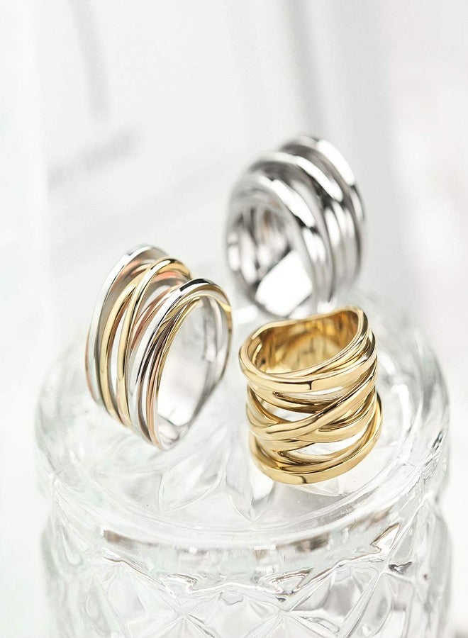 WISTIC Tricolor Gold Rings for Women Non Tarnish, 316L Stainless Steel Gold Plated Chunky Rings, Vintage Statement Ring for Men, Trendy Fashion Wide Band Rings, Two-Tone Jewelry Set (#10) - Image 2