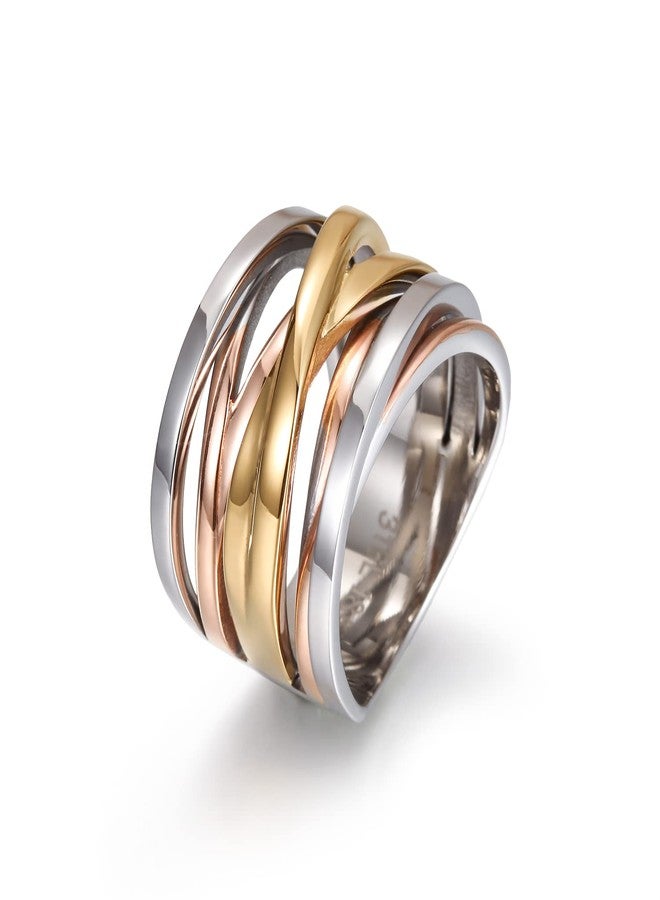 WISTIC Tricolor Gold Rings for Women Non Tarnish, 316L Stainless Steel Gold Plated Chunky Rings, Vintage Statement Ring for Men, Trendy Fashion Wide Band Rings, Two-Tone Jewelry Set (#10) - Image 1