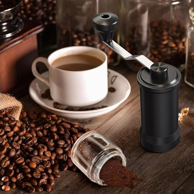 كاست ويف مطحنة قهوة يدوية بخمسة إعدادات قابلة للتعديل لخشونة القهوة، وآلة تحضير الإسبريسو بالتنقيط، وآلة الضغط الفرنسية، وآلة الصب، مثالية للاستخدام المنزلي والتخييم والسفر، ومحمولة - Image 2