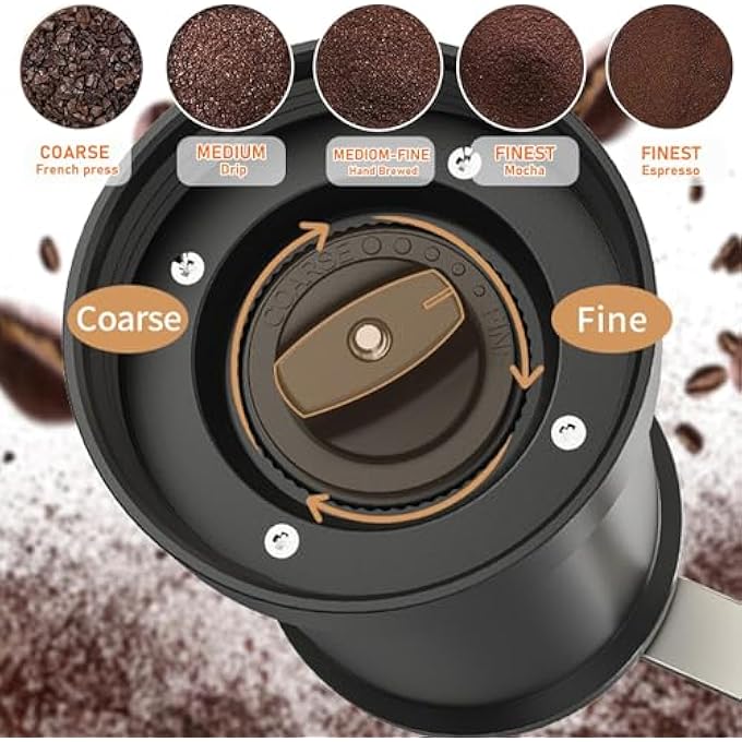 كاست ويف مطحنة قهوة يدوية بخمسة إعدادات قابلة للتعديل لخشونة القهوة، وآلة تحضير الإسبريسو بالتنقيط، وآلة الضغط الفرنسية، وآلة الصب، مثالية للاستخدام المنزلي والتخييم والسفر، ومحمولة - Image 4