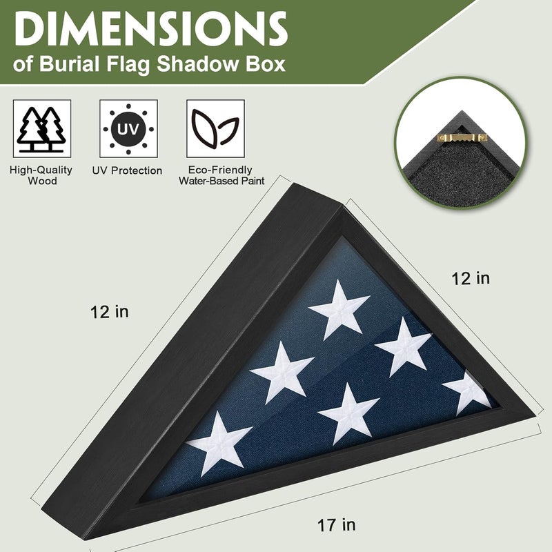 DANF FLAG Flag Case for 3x5 FT Flag, 3'x5' American Flag Display Case Black Wood Memorial Flag Veteran Military Medal Pins Shadow Box with Acrylic Covered and Wall Mounted (Not for Burial Flag Size) - Image 2