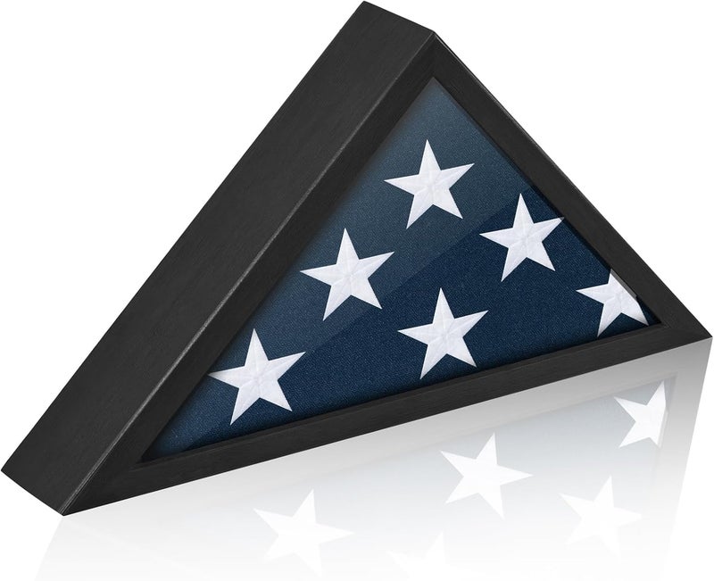 DANF FLAG Flag Case for 3x5 FT Flag, 3'x5' American Flag Display Case Black Wood Memorial Flag Veteran Military Medal Pins Shadow Box with Acrylic Covered and Wall Mounted (Not for Burial Flag Size) - Image 1