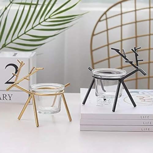 Quace Christmas Reindeer Candle Tealight Holders Pack of 2 (Black, Gold)…, Metal - Image 1