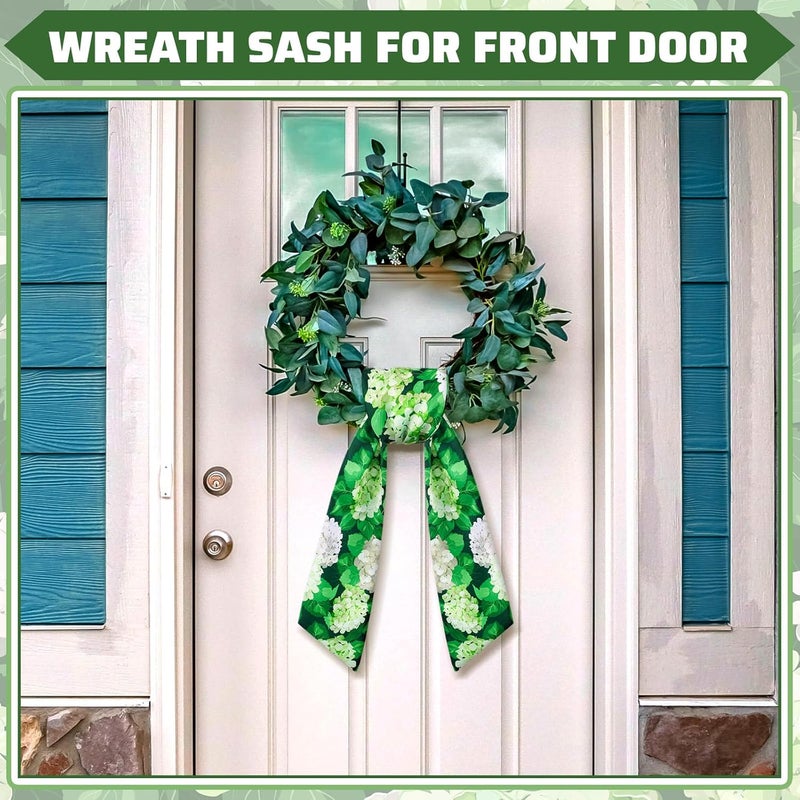 CraftyDream Wreath Sash for Front Door Wreath Satin Sash Blank Sashes Embroidery Monogram Yard Doorway Indoor Outdoor Wall Ribbon Bow Home Decor (White, Green,Hydrangea) - Image 3