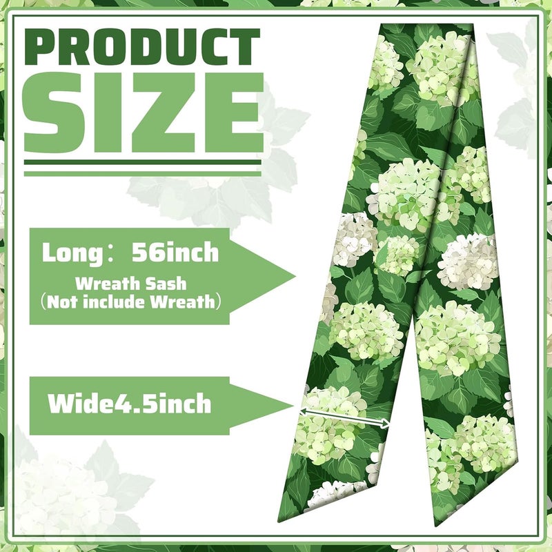CraftyDream Wreath Sash for Front Door Wreath Satin Sash Blank Sashes Embroidery Monogram Yard Doorway Indoor Outdoor Wall Ribbon Bow Home Decor (White, Green,Hydrangea) - Image 2
