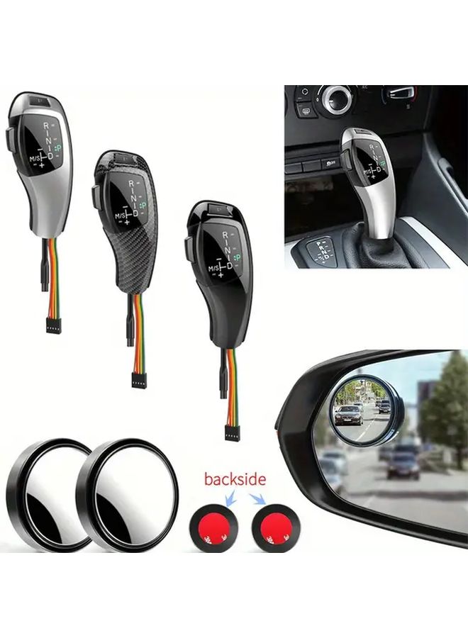 مجموعة مقبض ناقل الحركة من ألياف الكربون السوداء لسيارة BMW E90 E91 E93 مع مرآة رؤية واسعة 360 درجة - Image 1