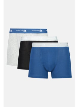Nordland Men 3 Pieces Brand Logo Boxer Brief, Black/Blue/Grey  - Image 1