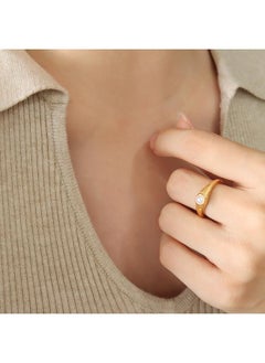 Korean Style Designer Open Fashion Ring Personality Temperament Inlaid Black And White Glass Ball Titanium Steel Gold Plated Ring Women