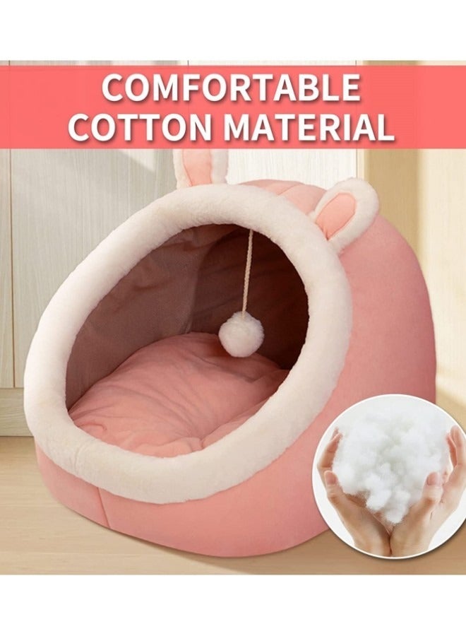 Cat Bed Semi-Enclosed Cat Mattress Removable Washable Cat House Indoor Warm Comfortable Pet Cat Bed Pet Nest Pet Mattress Cat Mattress, Dome Pad, Soft Sleep (Pink Rabbit Cat, L) - Image 5