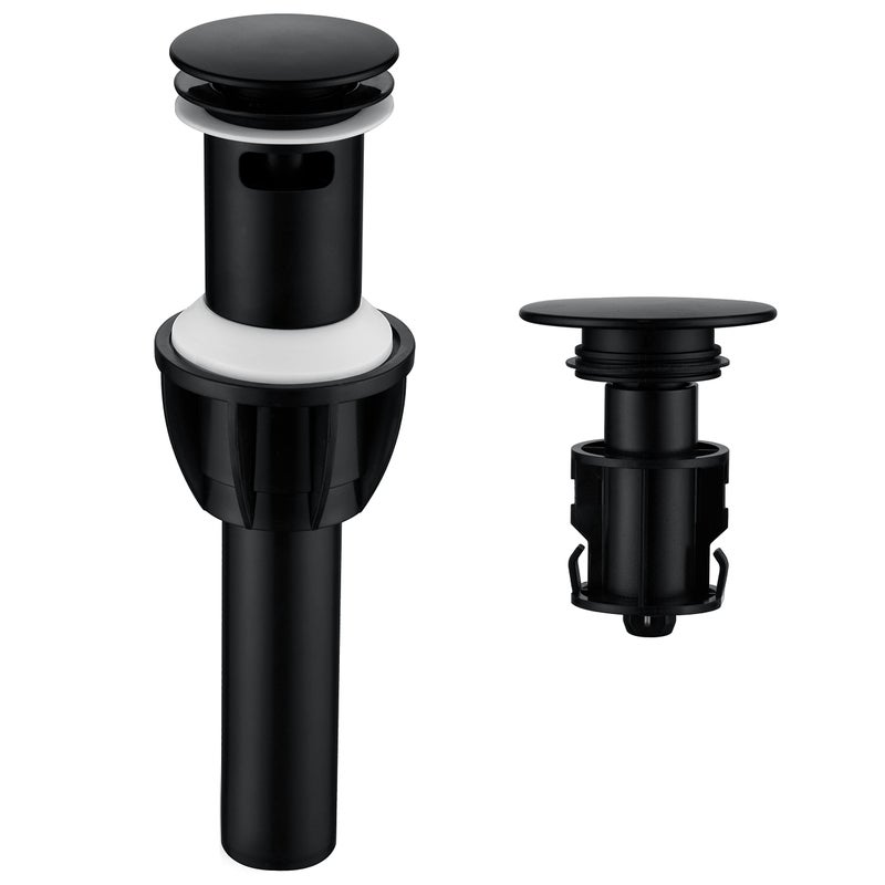 Tioriy Bathroom Vessel Sink Drain With Overflow - 1 3/4 Inch Bathroom Sink Stopper Push And Seal Pop Up Sink Drains Bathroom Sink Vanity Assembly With Strainer Anti Clogging Black - Image 1