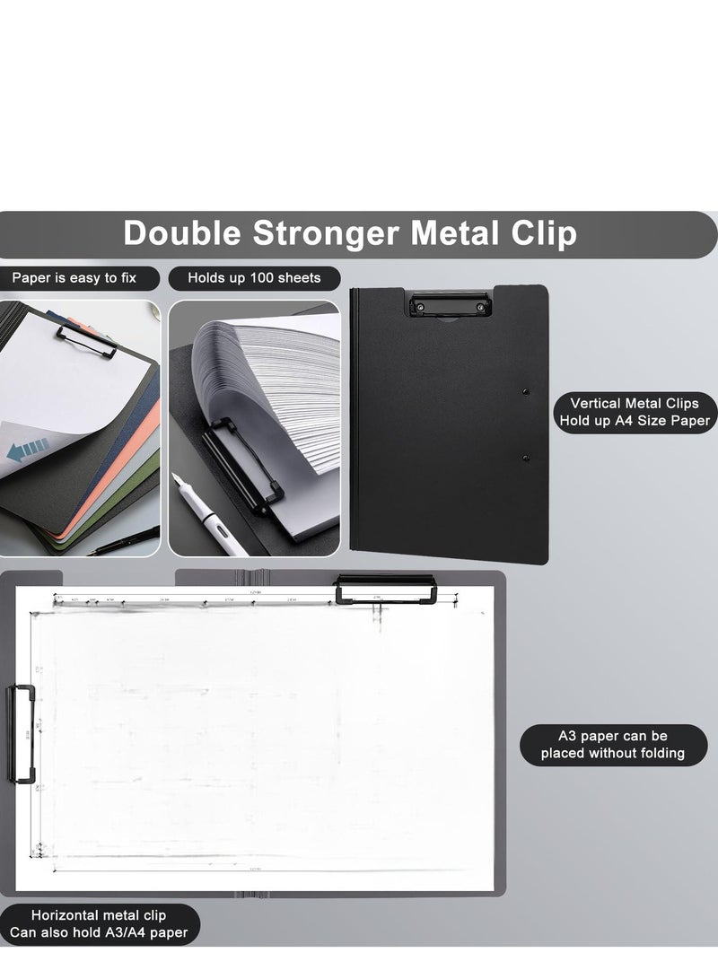لوح أوراق A4 قابل للطي، مع غطاء دوار 360 درجة ومشبكين لتنظيم أوراق A3 و A4، أسود - Image 5
