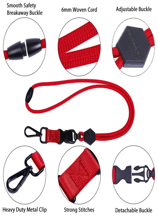 Wisdompro 23 inch Durable Round Cord Adjustable Lanyard with Safety Breakaway Buckle, Detachable Buckle and Heavy Duty Metal Hook for ID Card Badge Holder and Keys - Red - Image 3