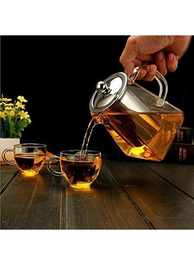 ROY Borosilicate Square Glass Heat Resistant Stainless Steel Infuser Tea Pot ( 550ML) - Image 1