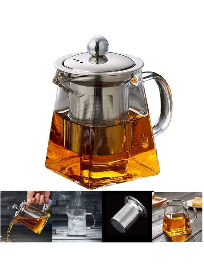 ROY Borosilicate Square Glass Heat Resistant Stainless Steel Infuser Tea Pot ( 550ML) - Image 5