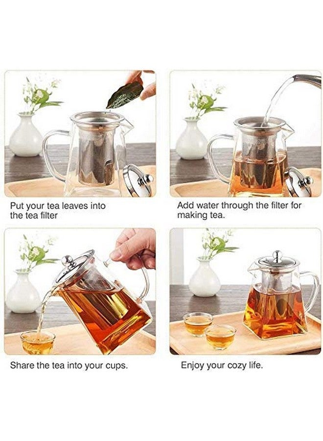 ROY Borosilicate Square Glass Heat Resistant Stainless Steel Infuser Tea Pot ( 550ML) - Image 2