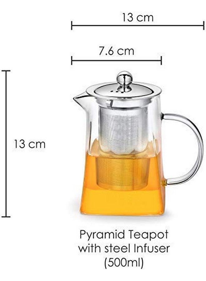 ROY Borosilicate Square Glass Heat Resistant Stainless Steel Infuser Tea Pot ( 550ML) - Image 3