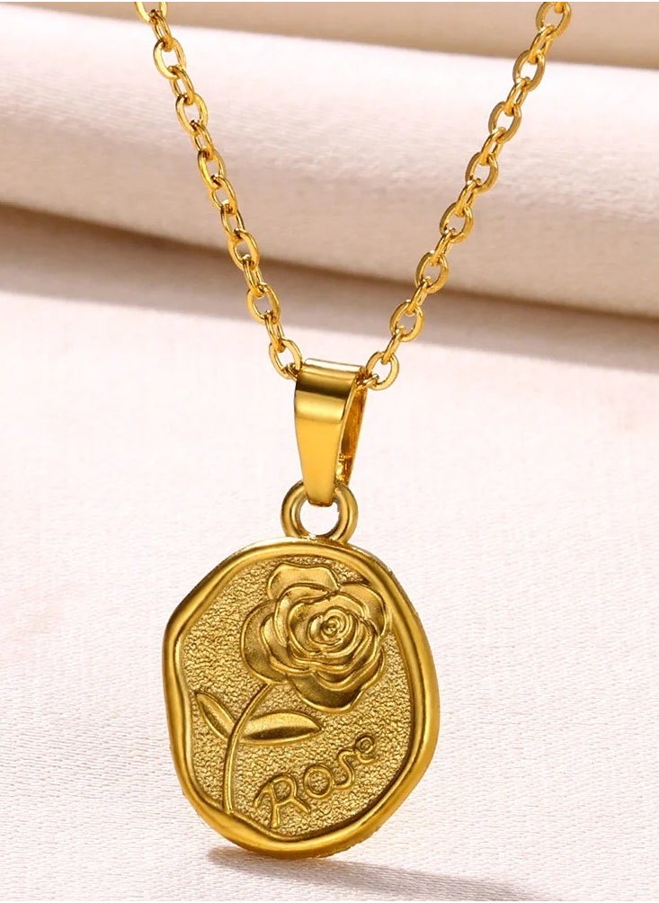 The Black Pearl Accessories Stainless Steel Golden Necklace with a Rose Pendant  - Image 4