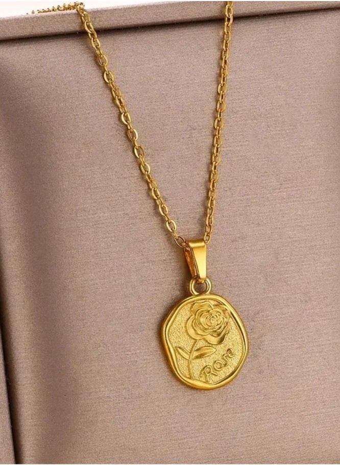 The Black Pearl Accessories Stainless Steel Golden Necklace with a Rose Pendant  - Image 2