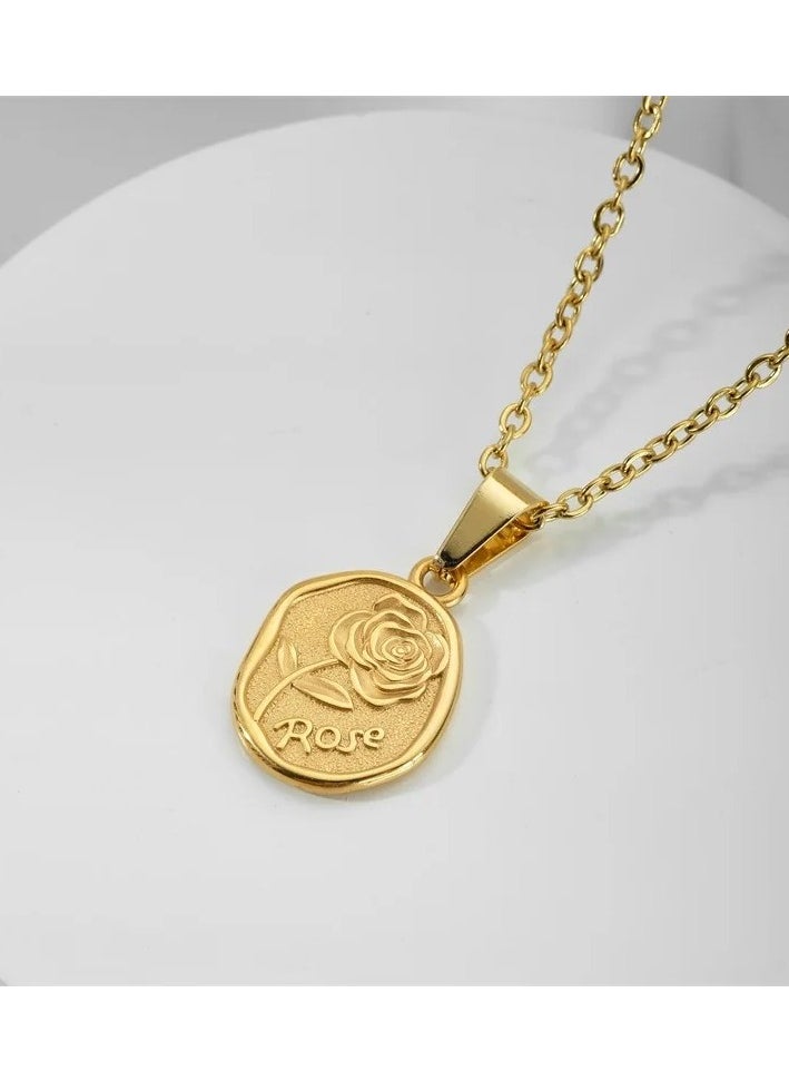 The Black Pearl Accessories Stainless Steel Golden Necklace with a Rose Pendant  - Image 3