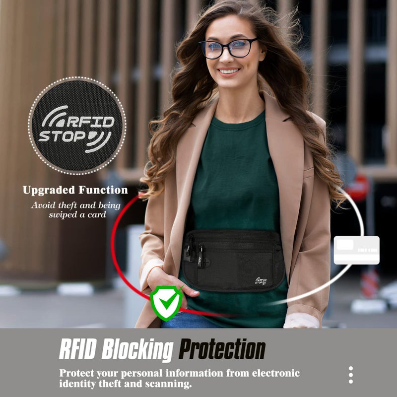 MoKo MoKo Secure Travel Money Belt, Undercover Hidden RFID Blocking Travel Wallet, Anti-Theft Passport Wallets for Men Women, Black  - Image 2