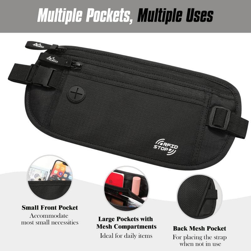 MoKo MoKo Secure Travel Money Belt, Undercover Hidden RFID Blocking Travel Wallet, Anti-Theft Passport Wallets for Men Women, Black  - Image 4
