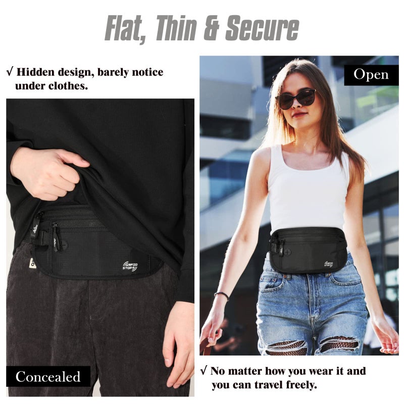 MoKo MoKo Secure Travel Money Belt, Undercover Hidden RFID Blocking Travel Wallet, Anti-Theft Passport Wallets for Men Women, Black  - Image 3
