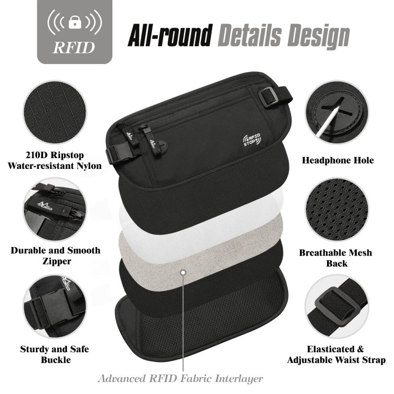MoKo MoKo Secure Travel Money Belt, Undercover Hidden RFID Blocking Travel Wallet, Anti-Theft Passport Wallets for Men Women, Black  - Image 5