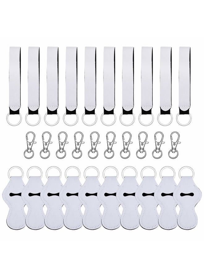 HooAMI 20 Pack Sublimation Blanks Chapstick Holder Keychains, Neoprene Lipstick Holder Keychainr with Lanyards Wristlet and 10 Metal Clip Cords - Image 1