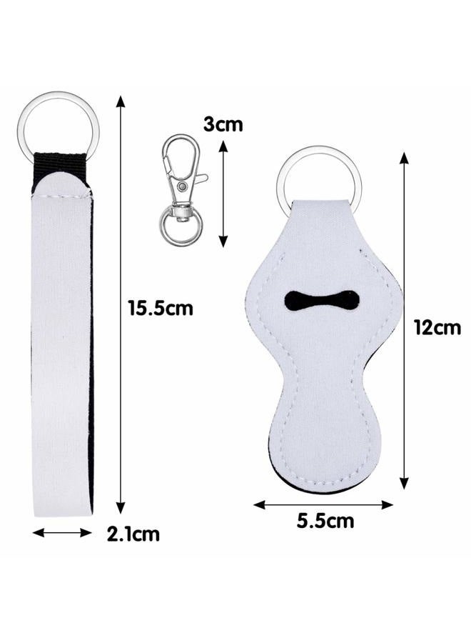 HooAMI 20 Pack Sublimation Blanks Chapstick Holder Keychains, Neoprene Lipstick Holder Keychainr with Lanyards Wristlet and 10 Metal Clip Cords - Image 2