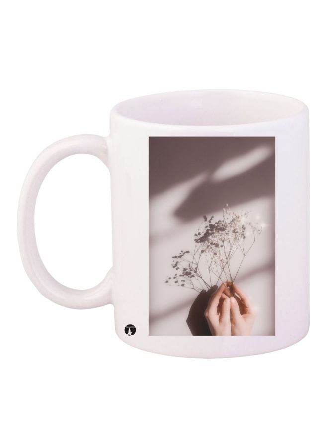 Flower Printed Coffee Mug White/Grey 11ounce
