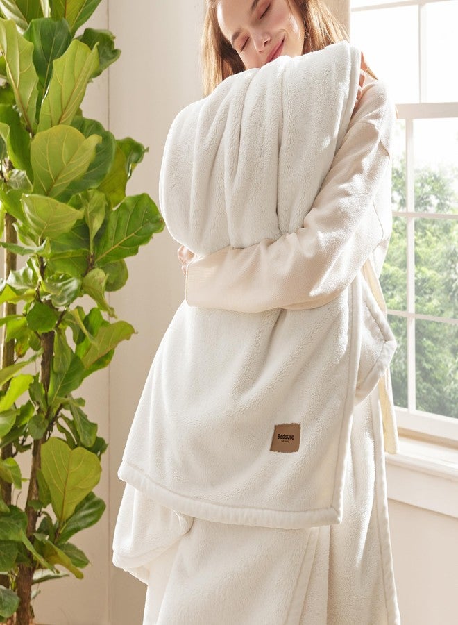 Bedsure Twin Blanket for Bed, Thick Heavy Warm Twin XL Blanket, GentleSoft Cozy Soft Fleece Throws for Room Fall Decor Essentials for Girls Guys, Anti-Static 500Gsm Design, Cream, 66x90 Inch - Image 1