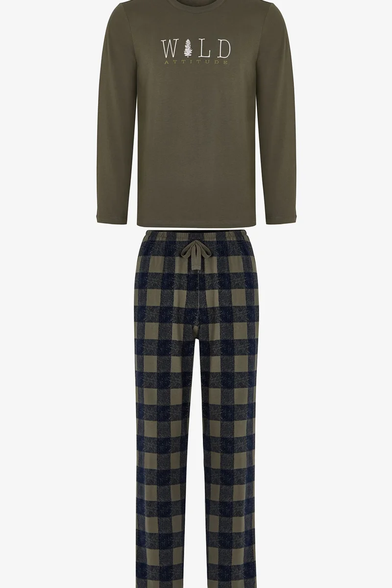 PENTI Men's Wild Attitude Plaid Long Sleeve Pajama Set