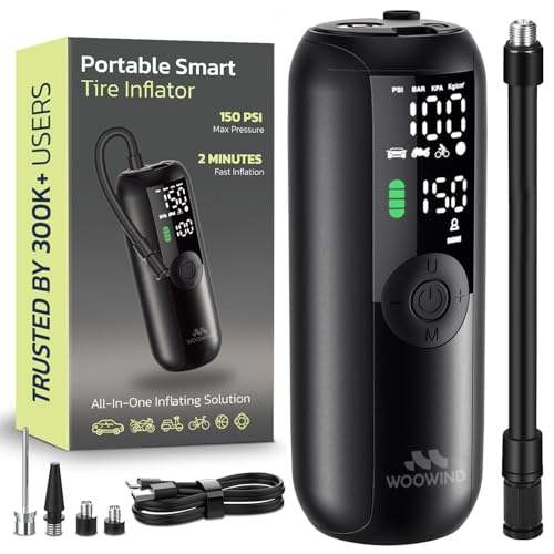 Woowind Tire Inflator Portable Air Compressor, Electric Bike Tire Pump with Gauge, Air Pump for Car Tires, 150PSI, Mobile Air Compressor for Car, Motorcycle, Electric Bike - Image 1