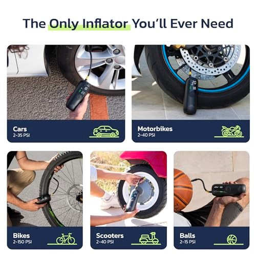 Woowind Tire Inflator Portable Air Compressor, Electric Bike Tire Pump with Gauge, Air Pump for Car Tires, 150PSI, Mobile Air Compressor for Car, Motorcycle, Electric Bike - Image 5