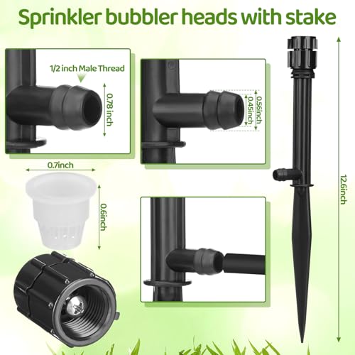Geelin 12 Set 360° Sprinkler Heads with 11.8 Inch Stake Adjustable Flow Irrigation Spray Emitters for 1/2 Inch Irrigation Tubing for Tree, Shrubs, Garden Watering System(Style 1) - Image 2